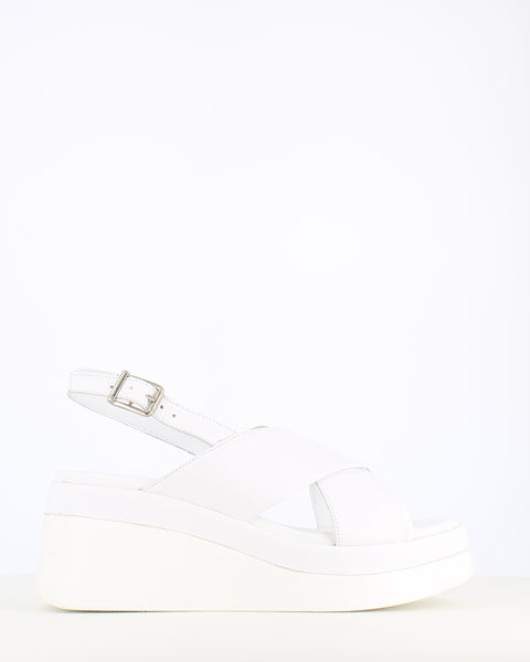 Cinders Edit Soft Leather Criss Wedge Sandal White