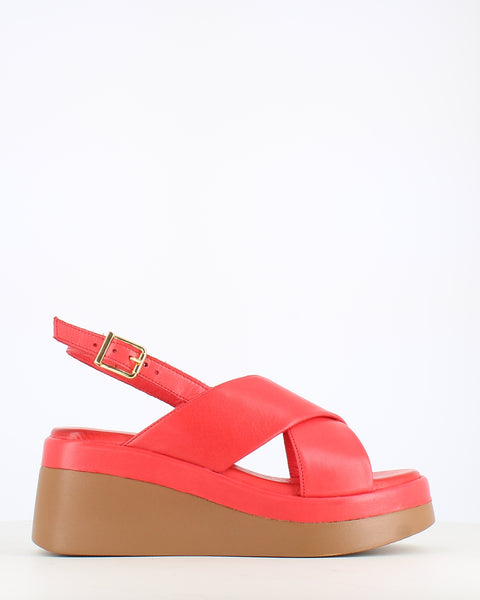 Cinders Edit Soft Leather Criss Wedge Sandal Red