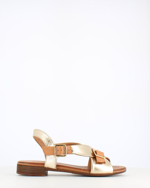 Cinders Edit Low Heel Leather Sandal Tan Gold
