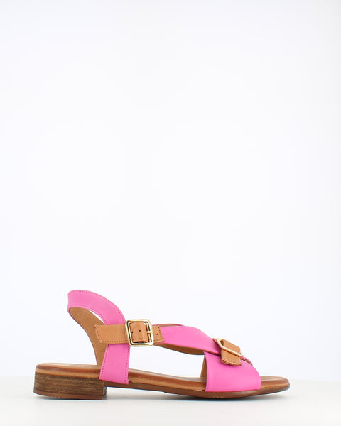 Cinders Edit Low Heel Leather Sandal Tan Pink