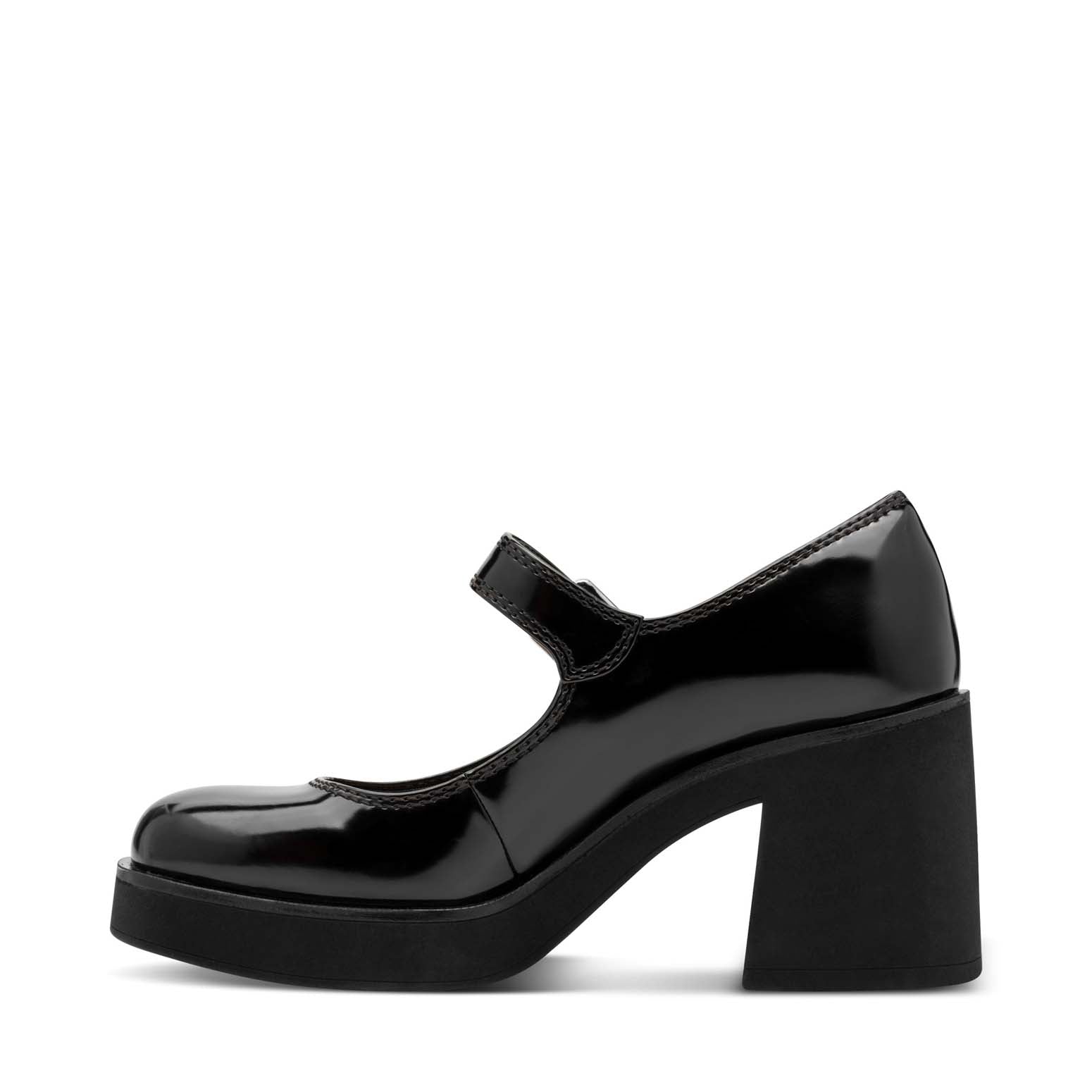 Tamaris Chunky Mary Jane Black Patent