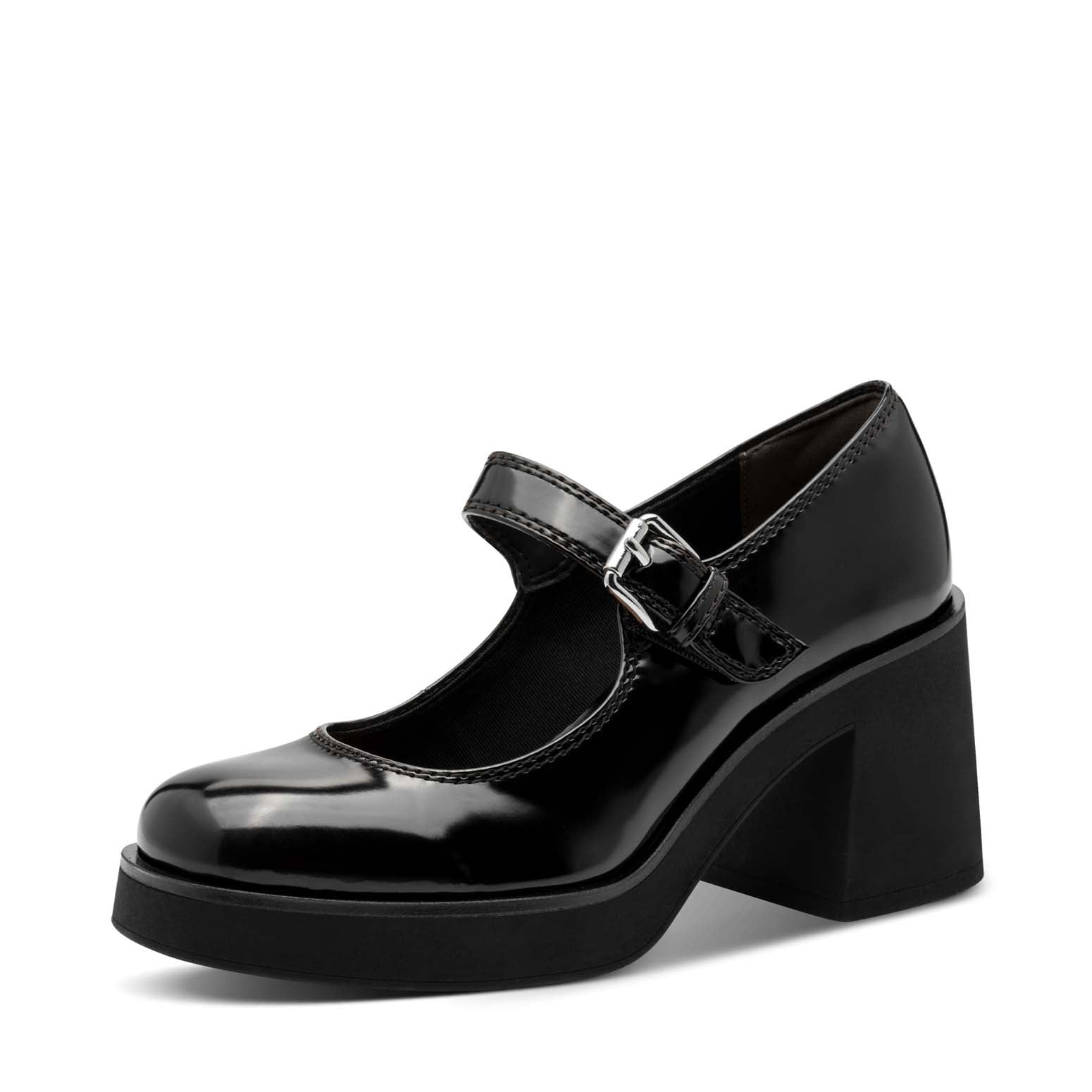 Tamaris Chunky Mary Jane Black Patent