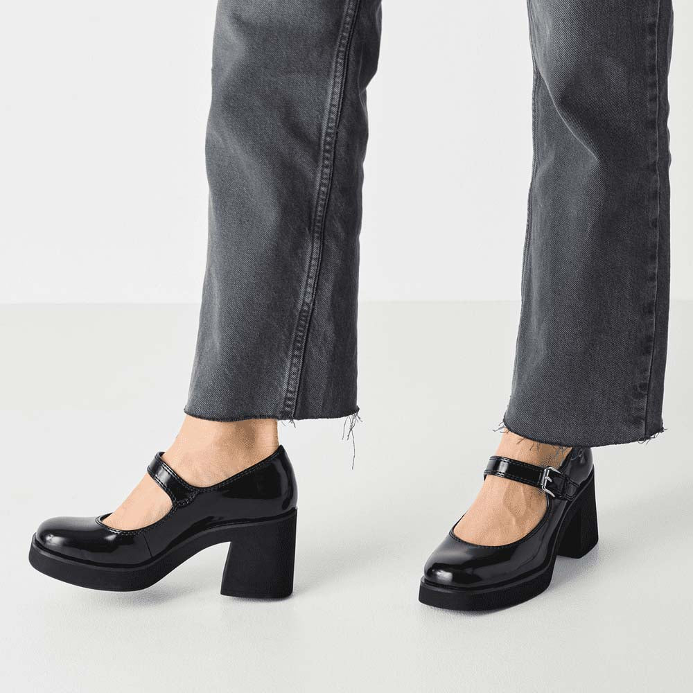 Tamaris Chunky Mary Jane Black Patent