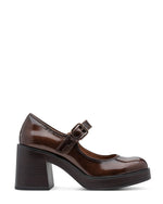 Tamaris Chunky Mary Jane Brown Patent