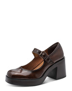 Tamaris Chunky Mary Jane Brown Patent