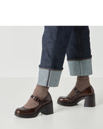 Tamaris Chunky Mary Jane Brown Patent