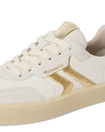 Tamaris Leather Laced Trainer White Light Gold