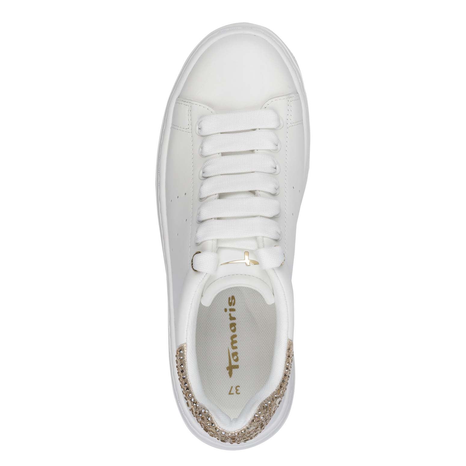 Tamaris Flatform Laced Trainer White Champagne