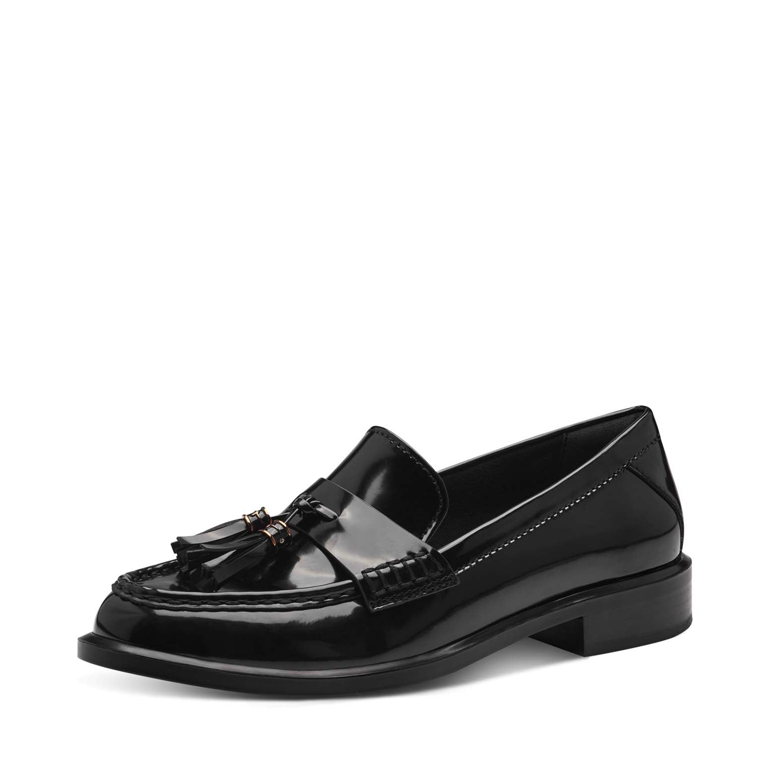 Tamaris Classic Loafer with Tassel Black Patent