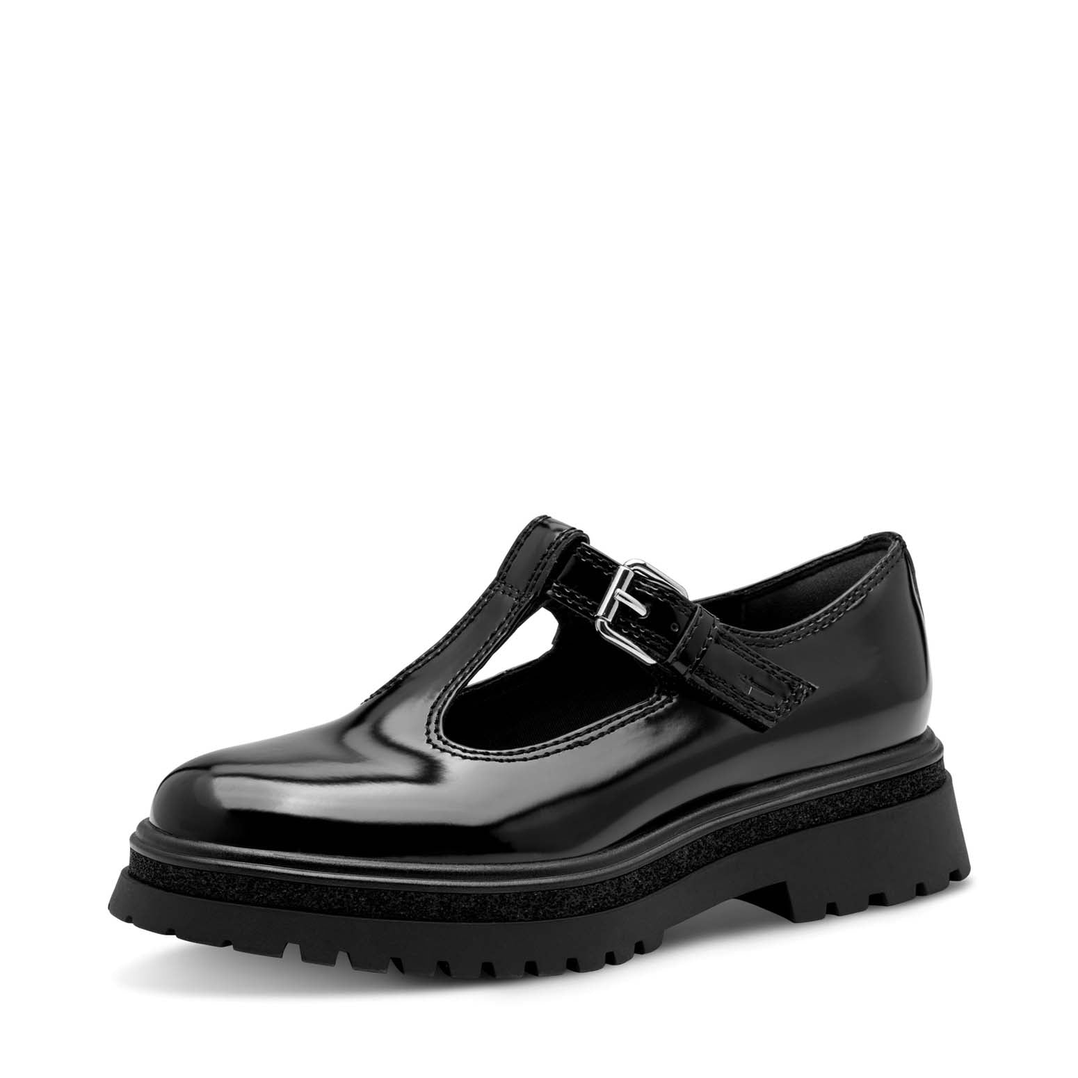 Tamaris Chunky Mary Jane Black Patent