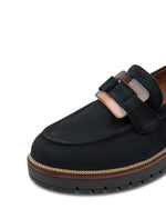Tamaris Suede Large Buckle Loafer Navy