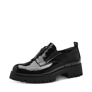 Tamaris Chunky Zip Brogue Black Patent