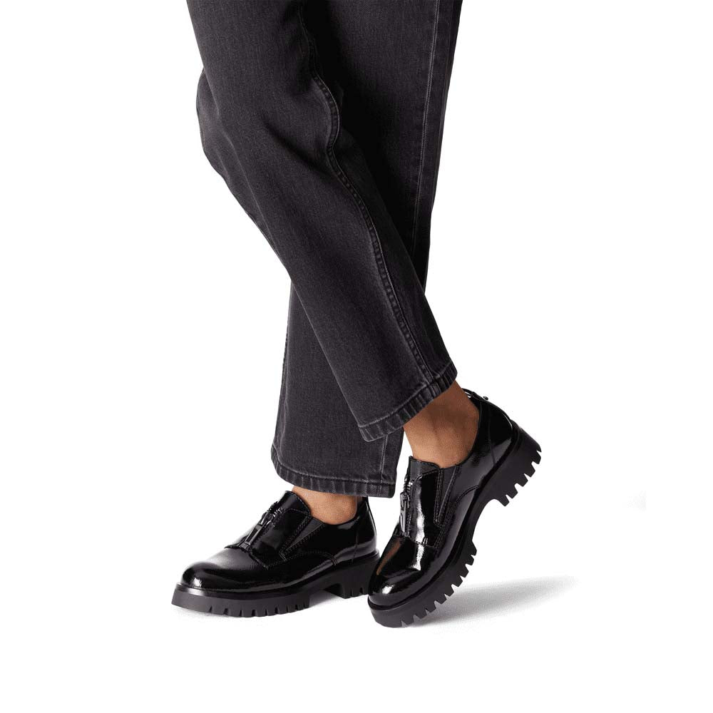 Tamaris Chunky Zip Brogue Black Patent