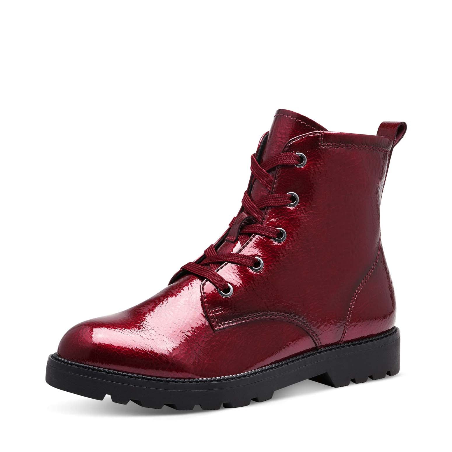 Tamaris Laced Ankle Boot Patent Bordeaux