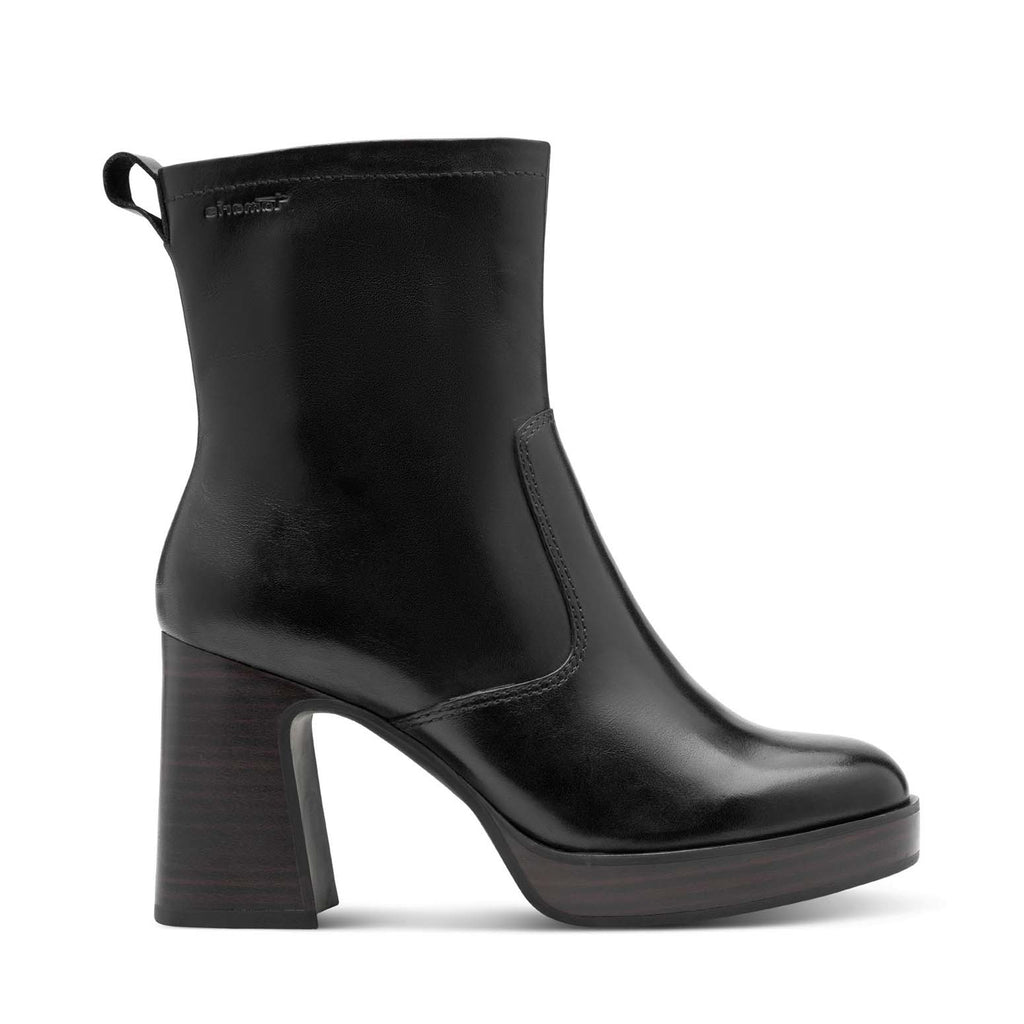 Tamaris Leather Platform Ankle Boot Black