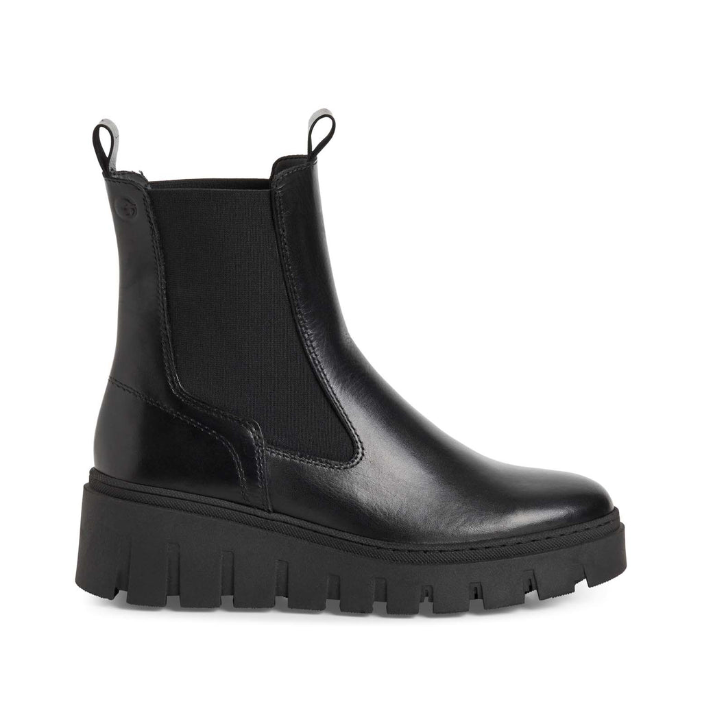 Tamaris Low Wedge Leather Ankle Boot Black