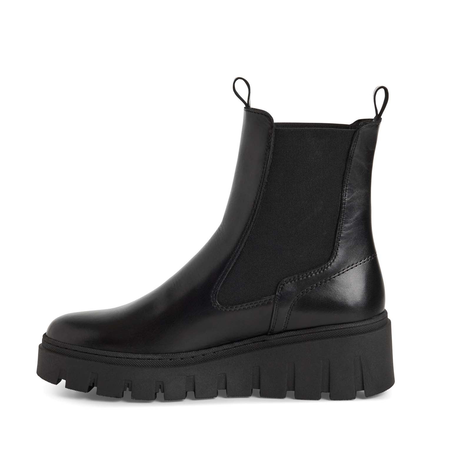 Tamaris Low Wedge Leather Ankle Boot Black