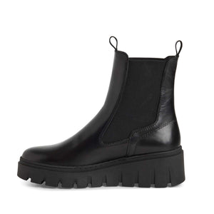 Tamaris Low Wedge Leather Ankle Boot Black
