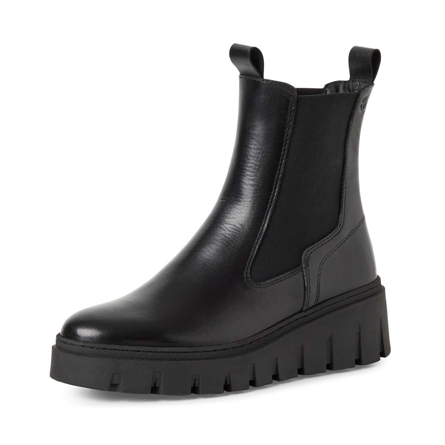Tamaris Low Wedge Leather Ankle Boot Black
