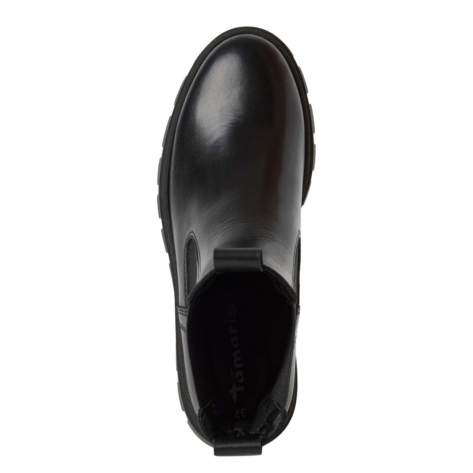 Tamaris Low Wedge Leather Ankle Boot Black