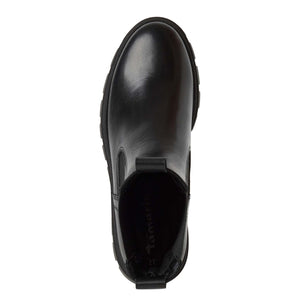 Tamaris Low Wedge Leather Ankle Boot Black