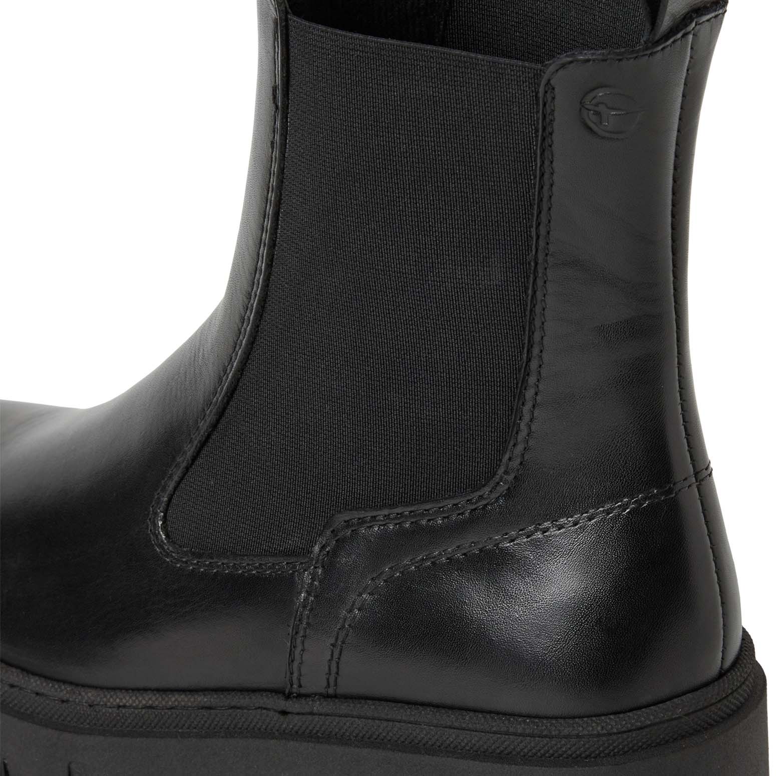 Tamaris Low Wedge Leather Ankle Boot Black