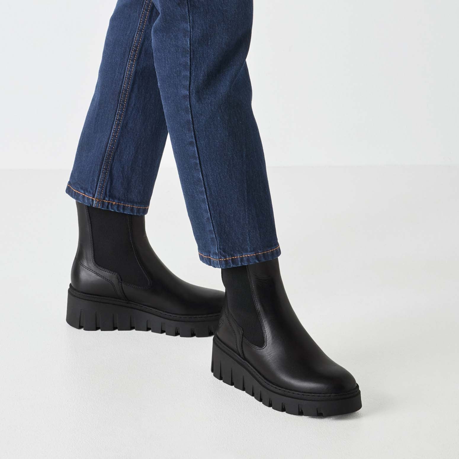Tamaris Low Wedge Leather Ankle Boot Black