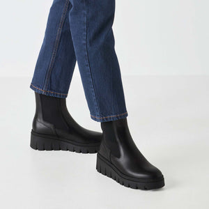 Tamaris Low Wedge Leather Ankle Boot Black