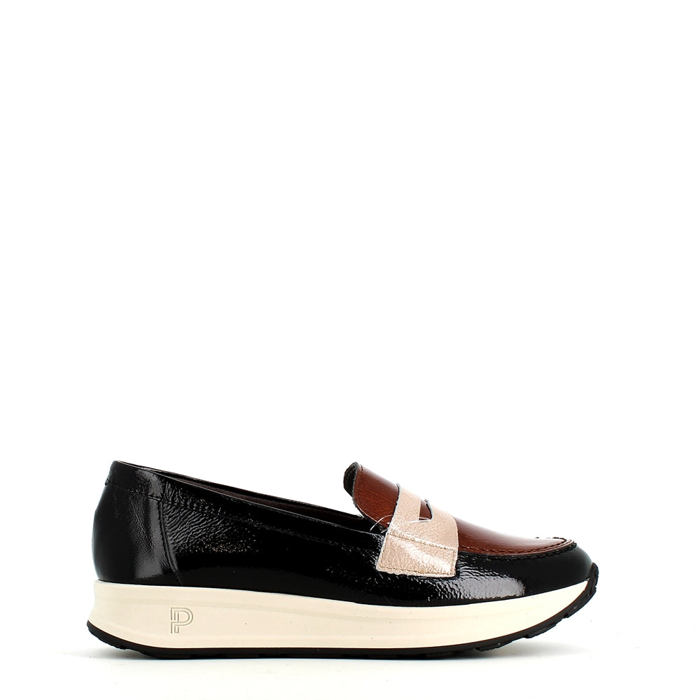 Pitillos Soft Patent Loafer Black Taupe Mix