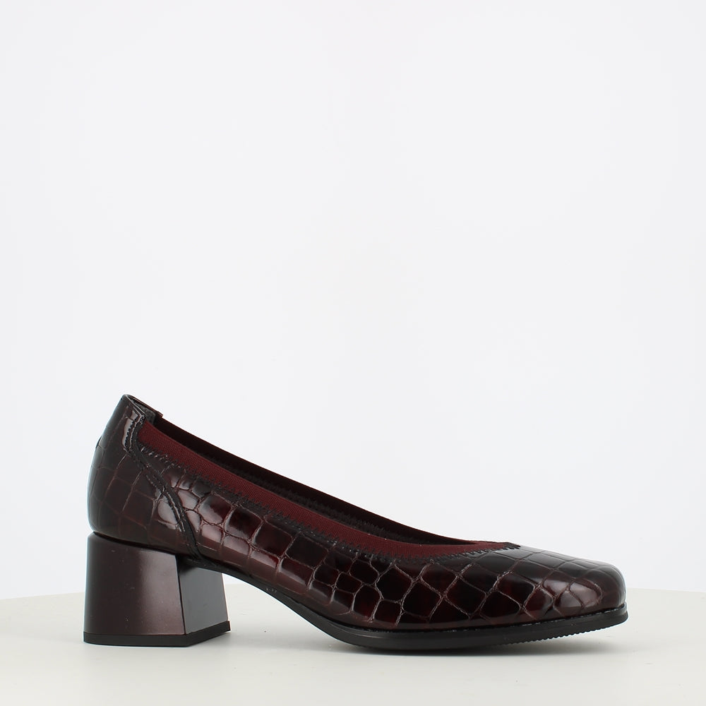 Pitillos Block Court Shoe Croco Burgundy