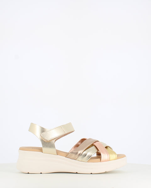 Pitillos Low Wedge Sandal Gold/Pewter/Silver