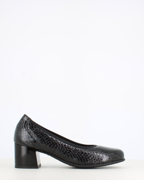 Pitillos Block Heel Court Snake Black