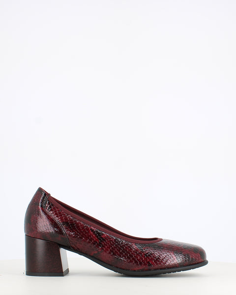 Pitillos Block Heel Court Snake Burgundy