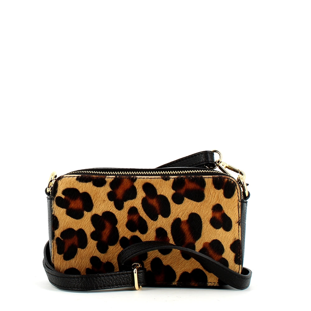 Andrea Cardone Black Leopard Print Handbag