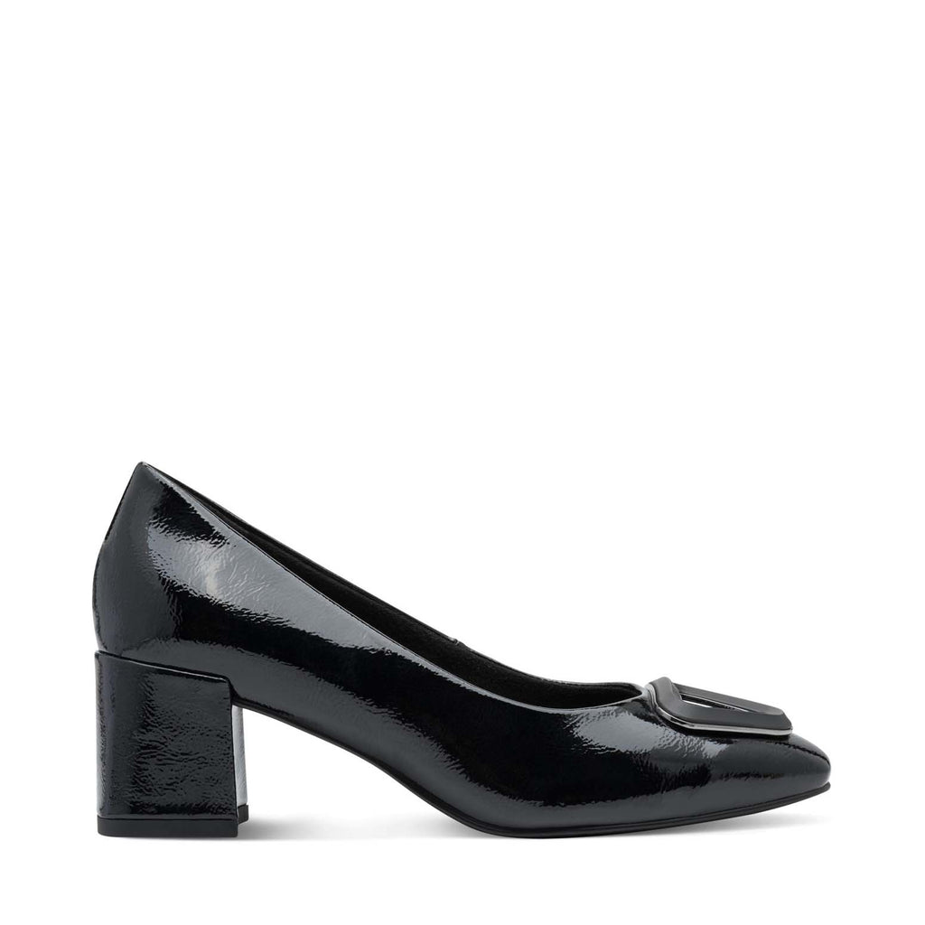 Marco Tozzi Block Heel Court Patent Black
