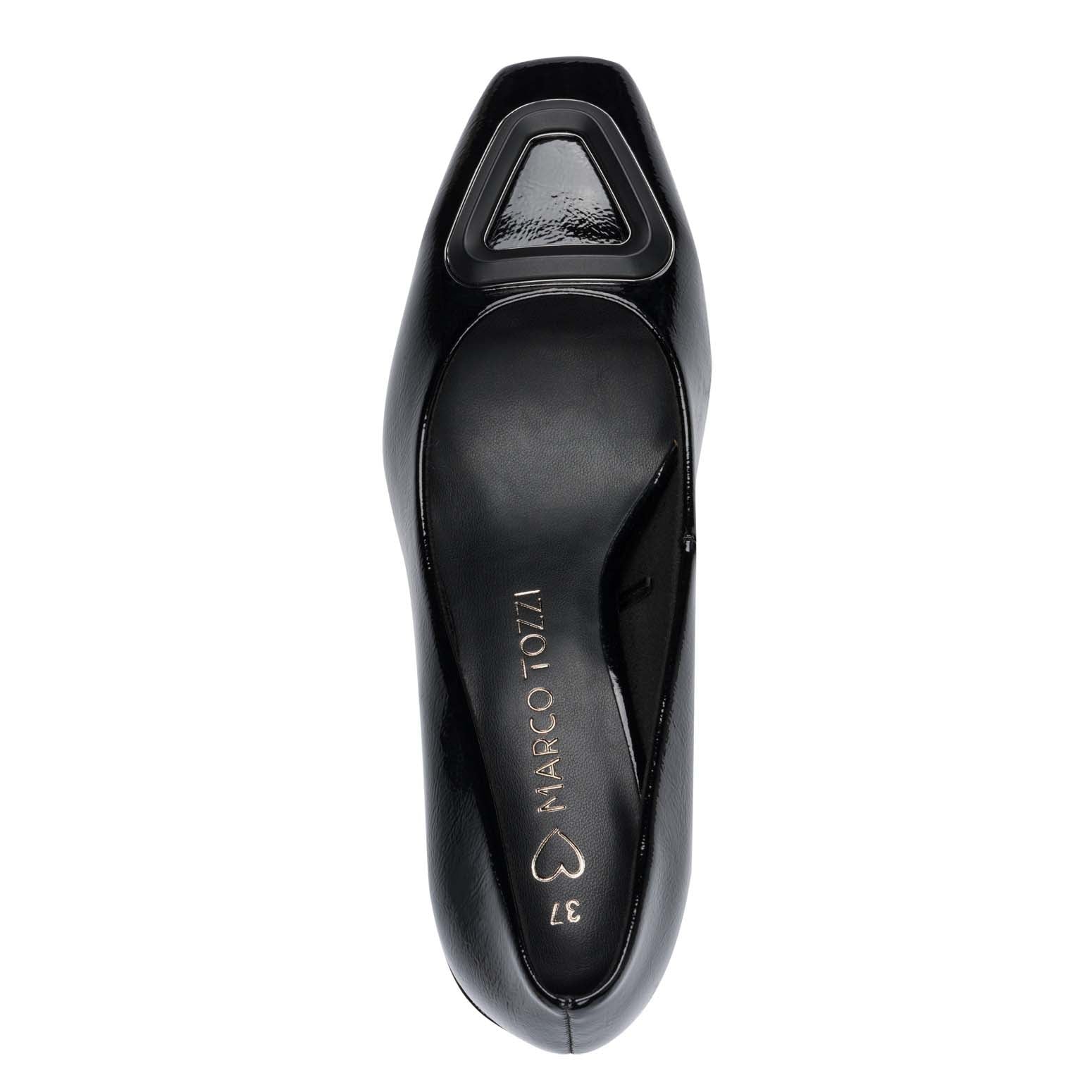Marco Tozzi Block Heel Court Patent Black