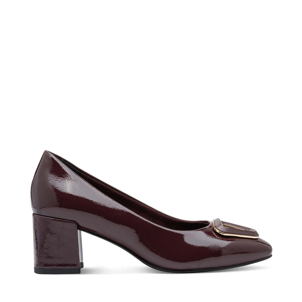 Marco Tozzi Block Heel Court Patent Burgundy