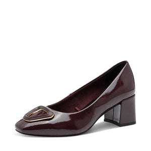 Marco Tozzi Block Heel Court Patent Burgundy