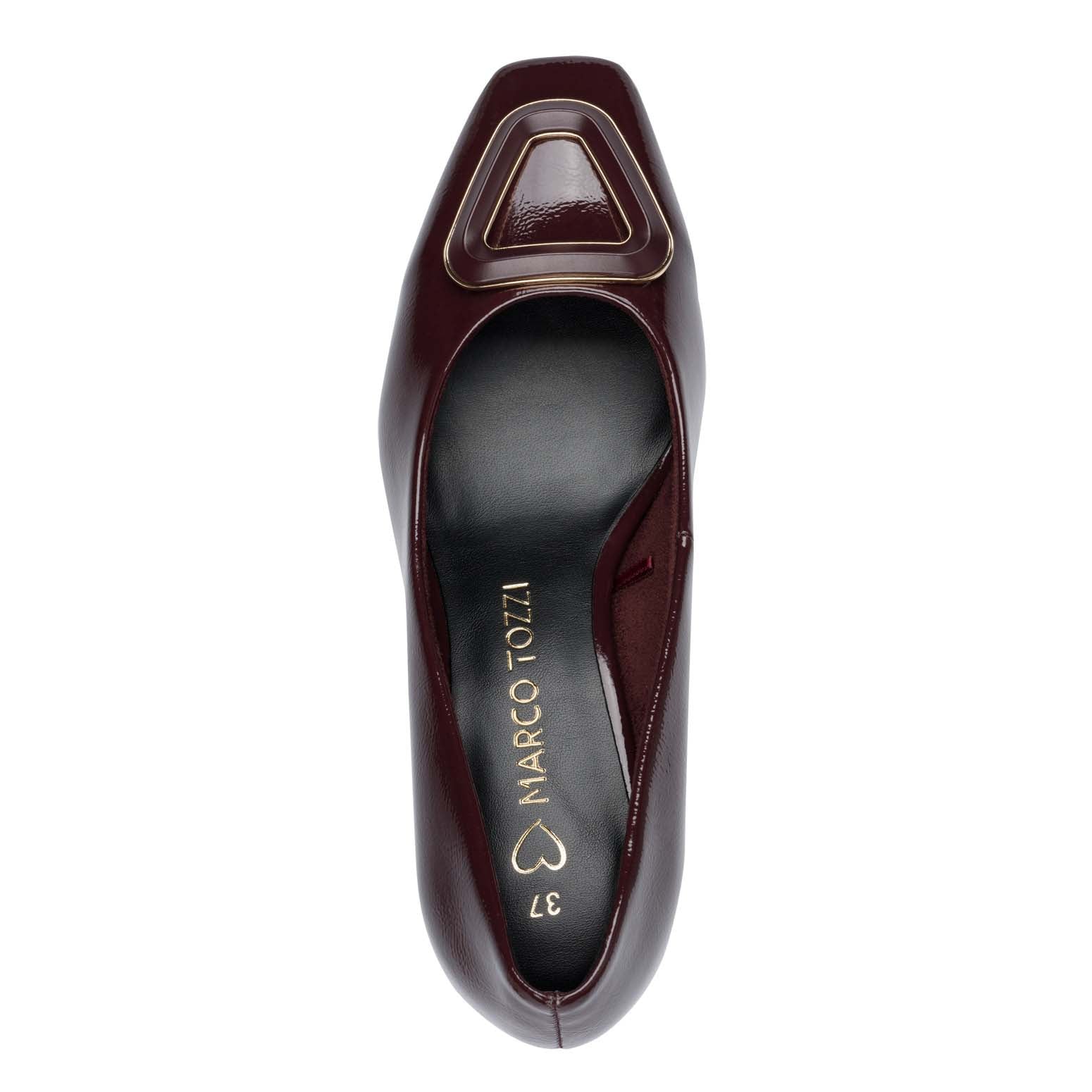 Marco Tozzi Block Heel Court Patent Burgundy