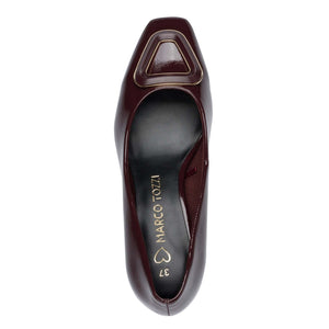 Marco Tozzi Block Heel Court Patent Burgundy