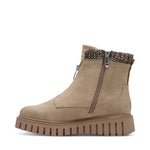Marco Tozzi Chunky Front Zipper Boot Taupe Comb