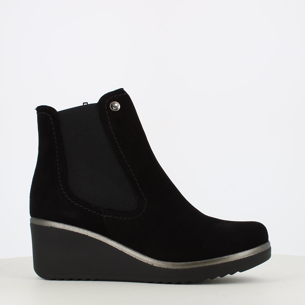 Pitillos Wedge Ankle Boot Black Suede