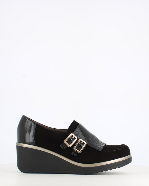 Pitillos Double Buckle Wedge Shoe Black