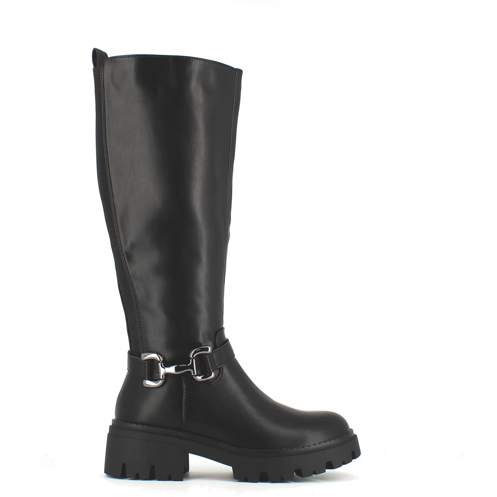 Cinders Edit Knee High Boot with Ankle Buckle Black