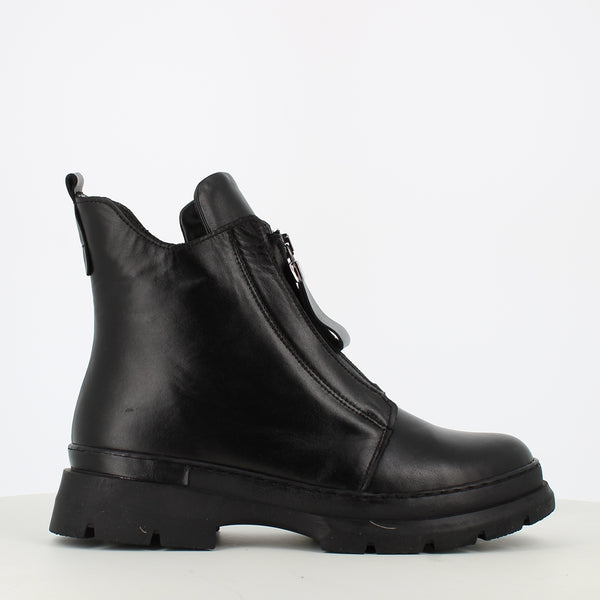 Cinders Edit Front Zip Boot Black Leather