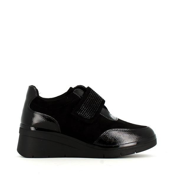 Cinders Edit Velcro Jet Wedge Black