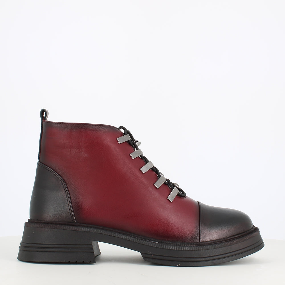 Cinders Edit Laced Leather Ankle Boot Black Burgundy