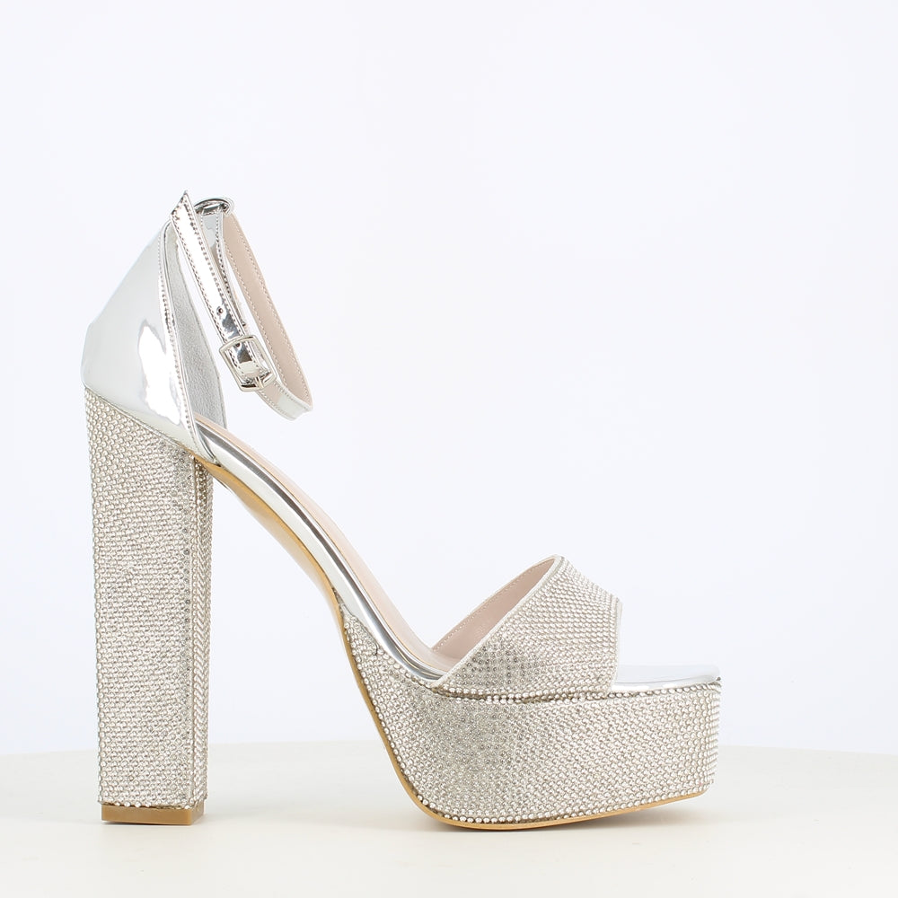 Cinders Edit Double Platform Rhinestone Sandal Silver