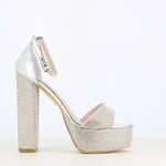 Cinders Edit Double Platform Rhinestone Sandal Silver