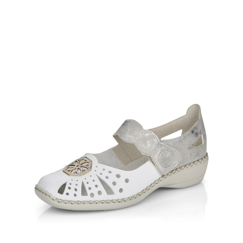 Rieker Mary Jane with Velcro Strap White/Silver